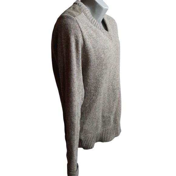 Men's Medium Sweater Glenhusky Scotland V-Neck Wool Suede Shoulder Elbow Patch - Picture 4 of 12
